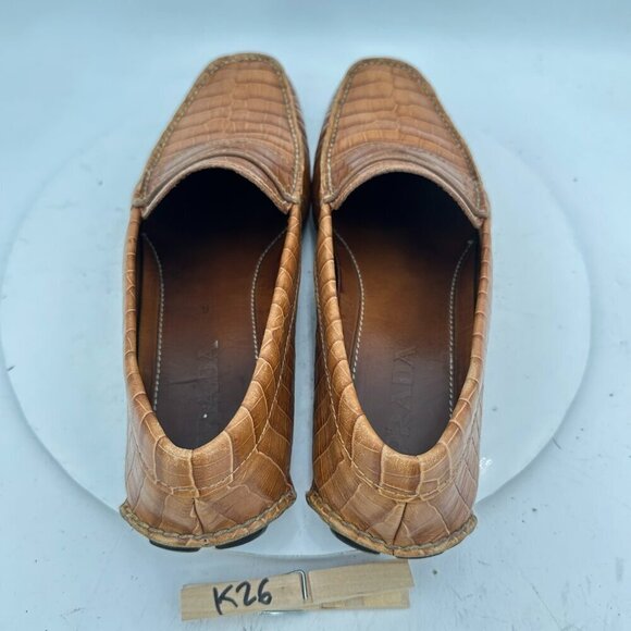 Prada Men Size 8 Brown Faux Crocodile Leather Slip On Penny Loafer Dress Shoes main image 8